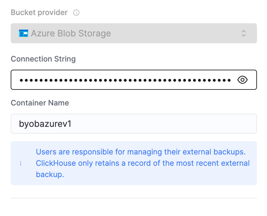 Provide connection string and container name for your Azure storage account