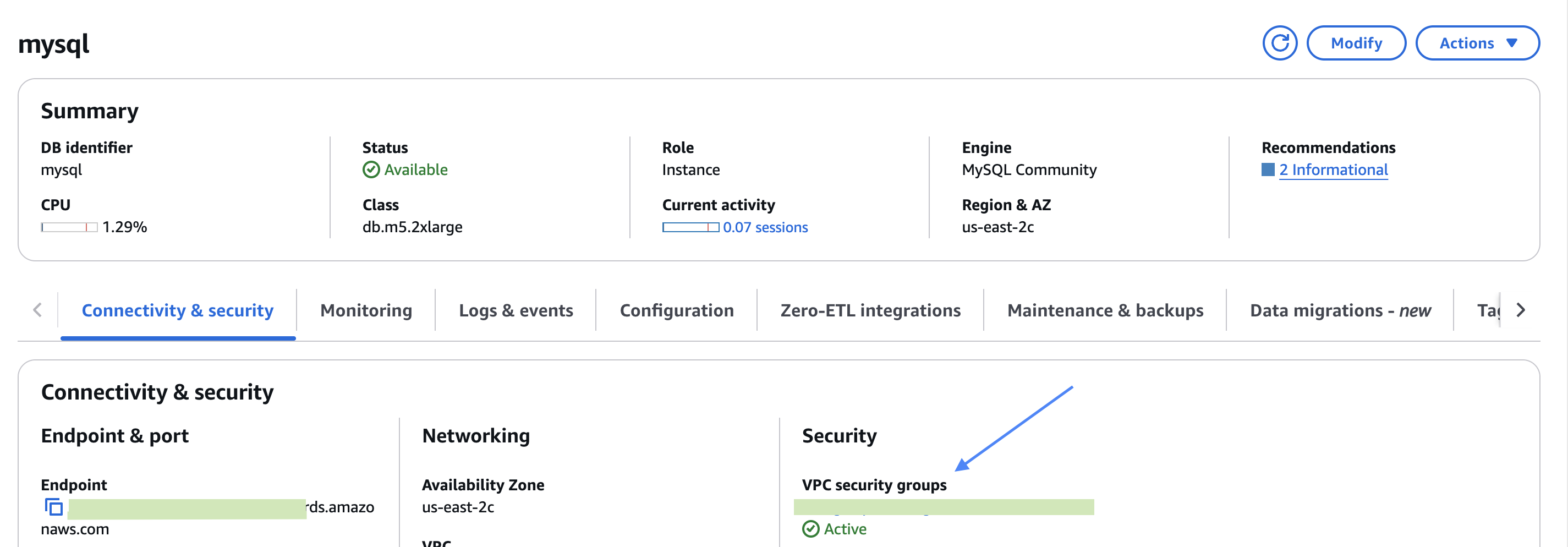 Где найти группу безопасности в RDS?